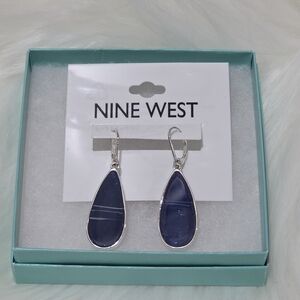 Nine West Navy and Silver Drop Earrings